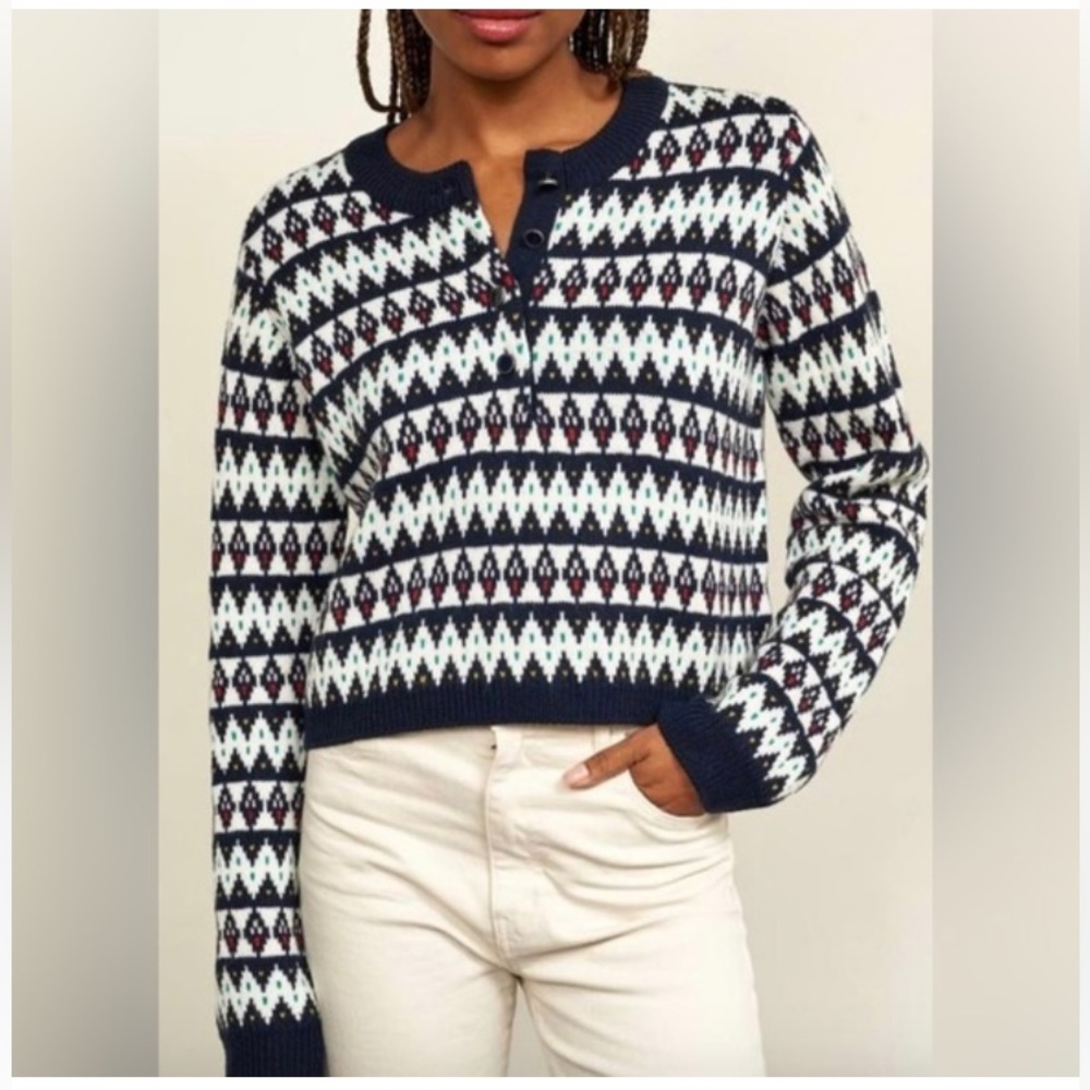 La Ligne Navy, Cream & Burgundy Fair Isle Crewneck Sweater